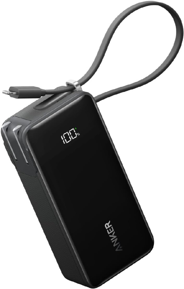 【欠品中・現在取り扱い無し】A1637112 Anker Power Bank (10000mAh、Fusion、Built-In ライトニングケーブル) ブラック A1637112 2ポート ■
