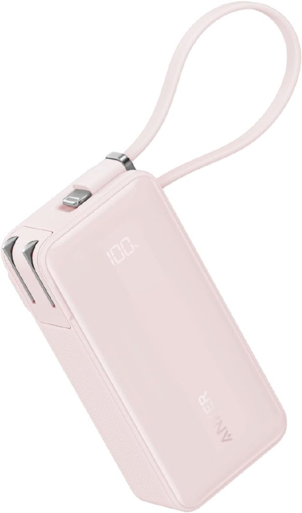 【欠品中・現在取り扱い無し】A1637152 Anker Power Bank (10000mAh、Fusion、Built-In ライトニングケーブル) ピンク A1637152 2ポート ■