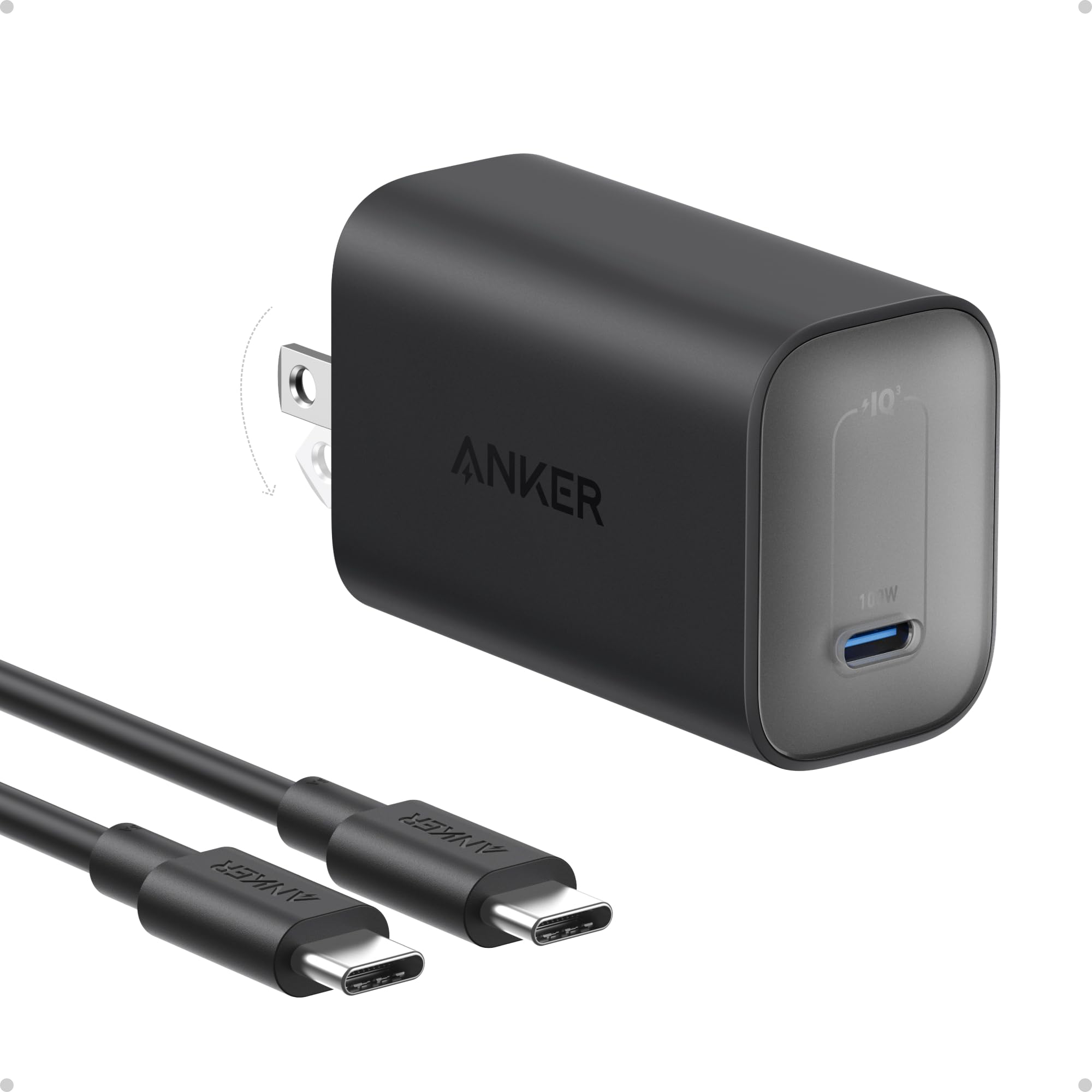 Anker Nano Charger (100W) with USB-C & USB-C ケーブル ケーブル付属 PD対応 PSE技術基準適合 折りたたみ式プラグMacBook Windows PC iPhone 17シリーズ iPad Galaxy S24シリーズ Android スマートフォン ノートPC 各種 対応ブラック ■