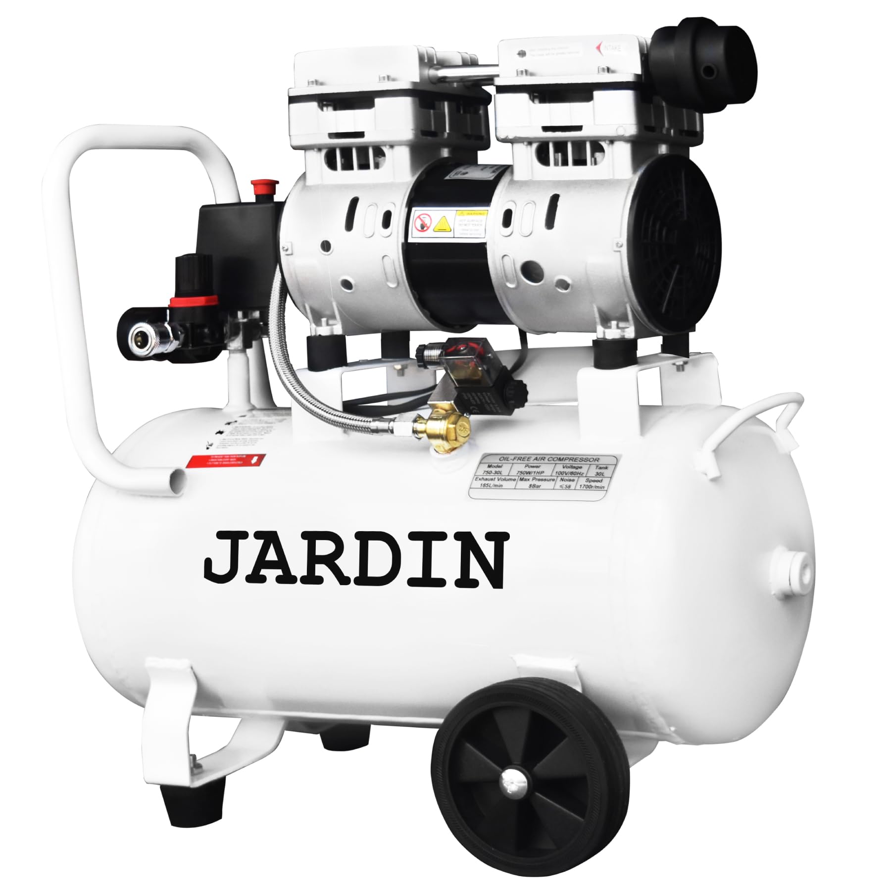 JARDIN(ジャルダン) エアーコンプレッサー 30L 40L コンプレッサー エアガン 静音 ハイパワー 高速充填 オイルレス 大容量 0.8MPa 大口径 コンパクト100v 業務用 純正エアコンプレッサー 車 空気圧 自転車 トラック (30リットル ホワイト) ■