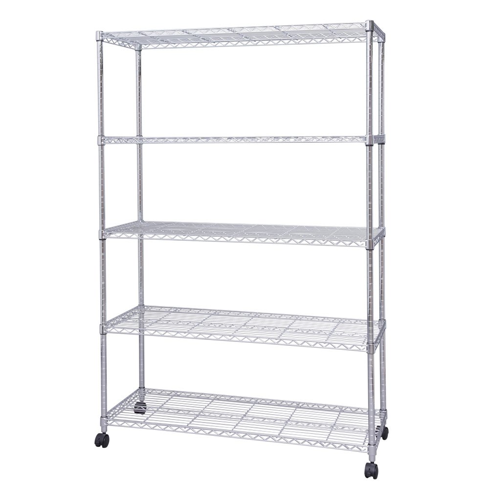 アイリスオーヤマ メタルラック 本体 幅120 5段 業務用 ステンレス スチール 棚 収納 キャスター付き 防サビ加工 幅120×奥行46×高さ183.5cm ポール径25mm サビに強い 銀 SE-1218 ■