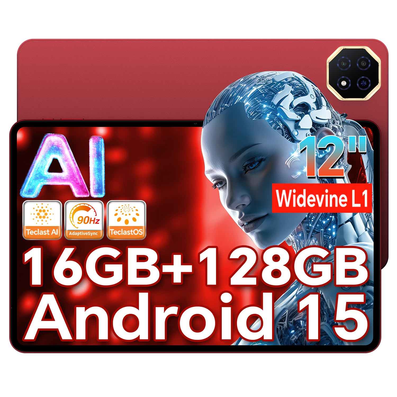 Android 15 12インチ 2K IPS TECLAST T60AI タブレット 2000*1200解像度 AI機能 A733 CPU 8コア WiFiモデル 90Hzの高リフレッシュレート アンドロイド タブレット 16GB+128GB+1TB拡張 Tabletフル機能タイプC、WiFi6+BT5.4+8000mAh+GMS ■