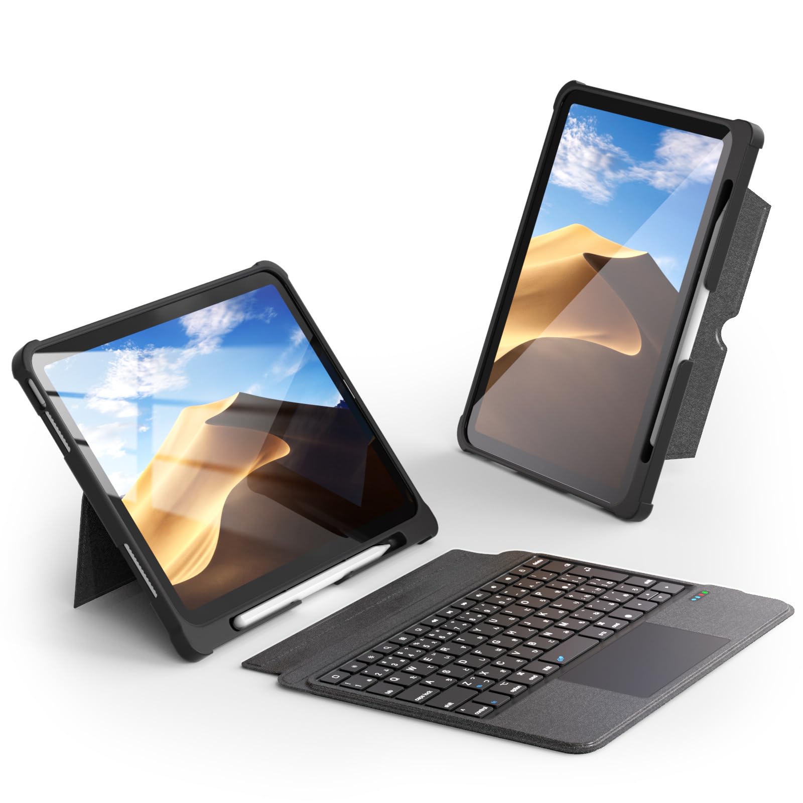 業界革新版Omikamo iPad A16 11世代&10世代専用 人間工学日本語配列キーボード ipad a16 ケース キーボード付き タイピング角度調整可能 超高精度トラックパッド付き 無階段調整スタンド付き 静音キー 横 縦置き 脱着式 ペン収納 全面保護 耐衝撃 省エネ Type-C充電式 11インチ 10.9インチ 日本語取扱説明 ■