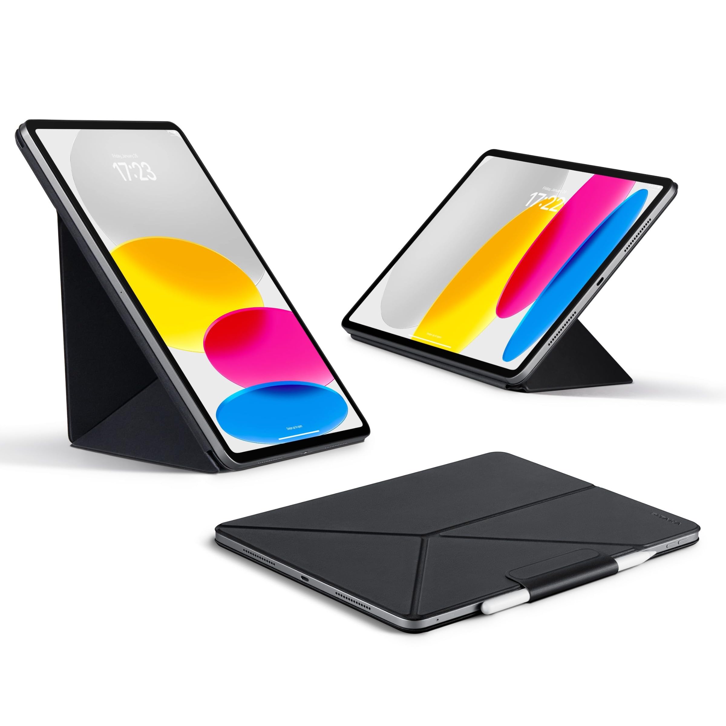 PITAKA-縦横置き安定 iPad A16 ケース 11世代 iPad 10世代 ケース 超強力マグネット 衝撃保護 折りたたみ 4つ角度調整 ペン収納 軽量 アイパッド無印 2025 2022対応 安定感 MagEZ Folio 2 ブラック ■