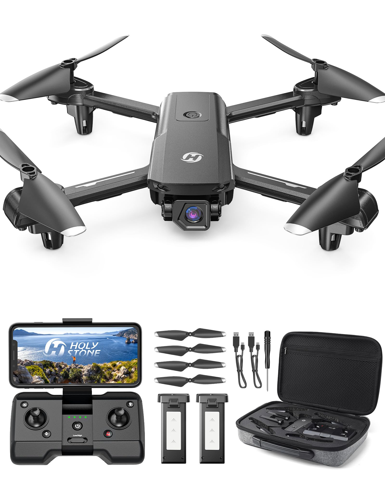 Holy Stone ドローン カメラ付き 100g未満 GPS搭載 申請不要 屋外 小型 1080Pカメラ バッテリー3個 42分飛行時間 クリスマスプレゼント 自動帰還 フォローミーモード ウェイポイントモード 誕生日ギフト HS155 ■