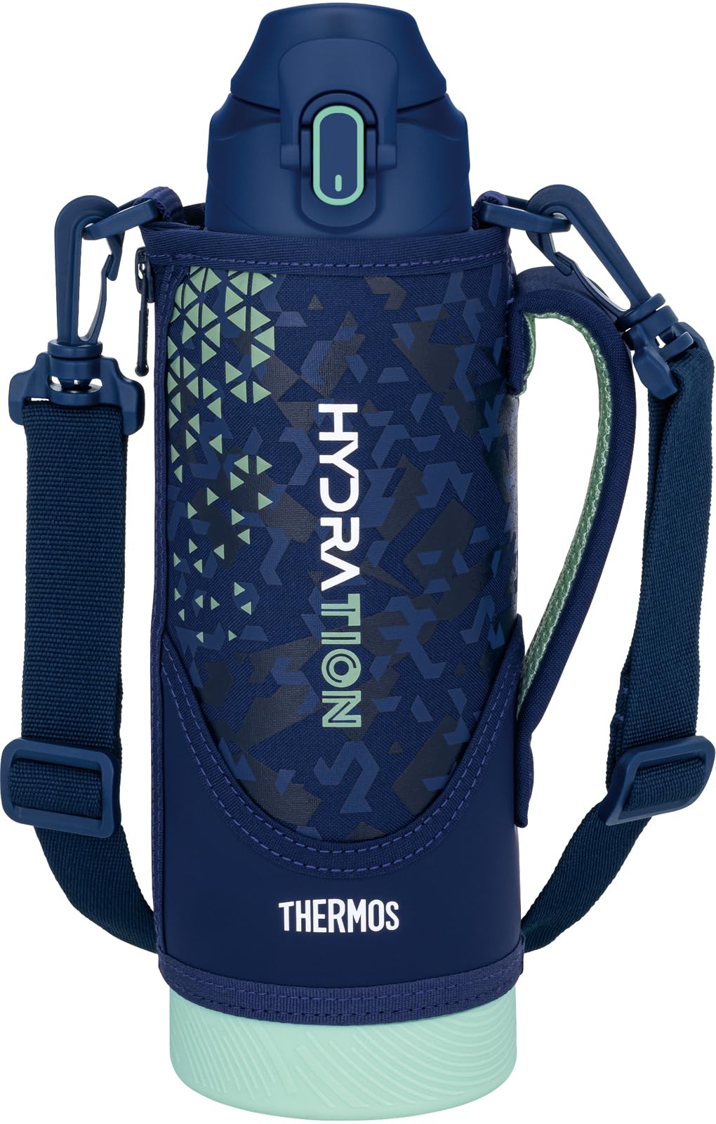 サーモス 水筒 真空断熱スポーツボトル 1L ネイビーミント 保冷専用 子供用 ポーチ付き 肩に優しいストラップ FJS-1000F NVMT ■