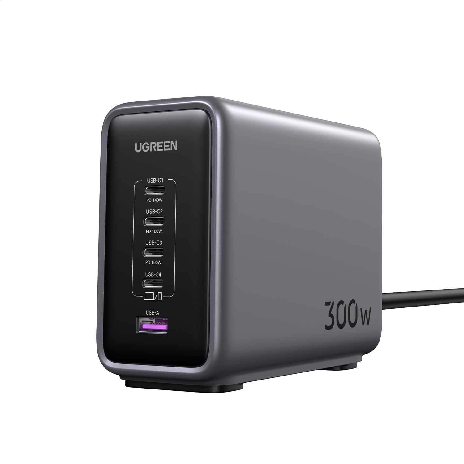 UGREEN Nexode 300W 充電器 バージョンアップ PD3.1対応 5ポート同時急速充電 4 USB-C＆1 USB-A 縦式省スペース ダブルGaNFastⅢ(窒化ガリウム)    ■