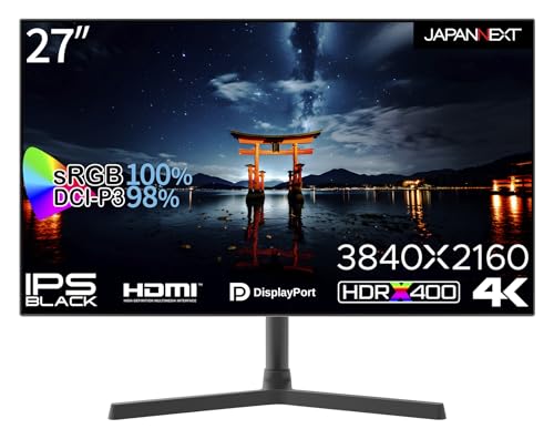 ★JN-27IPSB4FLUHDR JAPANNEXT 27インチ IPS BLACKパネル搭載 4K(3840x2160)解像度 液晶モニター JN-27IPSB4FLUHDR HDMI DP HDR sRGB 100% DCI-P3 98% 4辺フレームレスモデル PIP/PBP機能