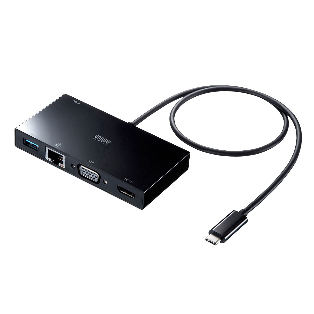 ★USB-3TCH30BK サンワサプライ(Sanwa Supply) USB Type-Cモバイルドッキングステーション (USB Aコネクタ メス/USB Type-Cコネクタ メス/HDMIタイプA メス/VGA ミニD-Sub 15pinメス/RJ-45 各1ポート) USB-3TCH30BK